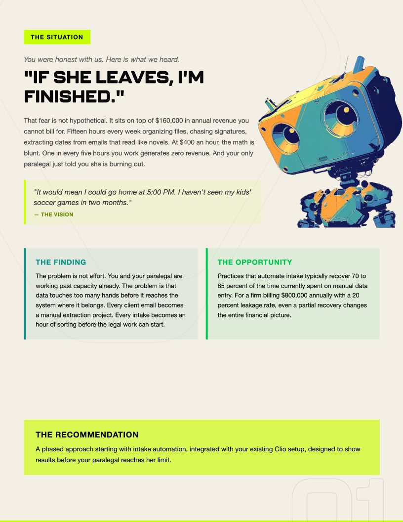 Sample brief, page two: the situation, the finding, the opportunity, the recommendation