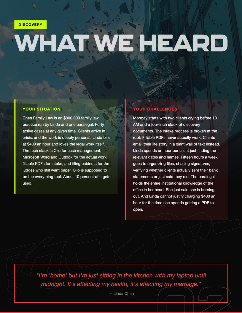 Sample brief, page three: what we heard, in the owner's words