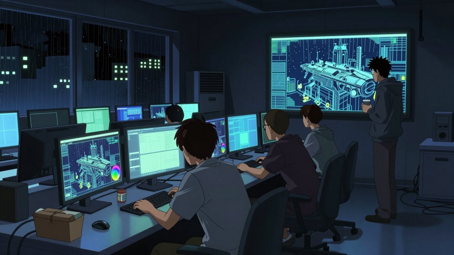 A visual effects studio at two in the morning